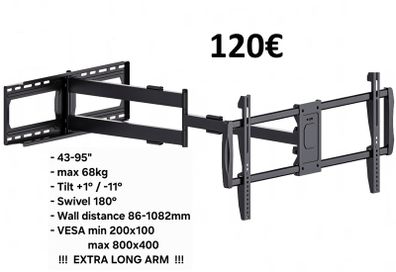 Tv Wall Mount Bracket Tilt Swivel Long Arm 43-95"