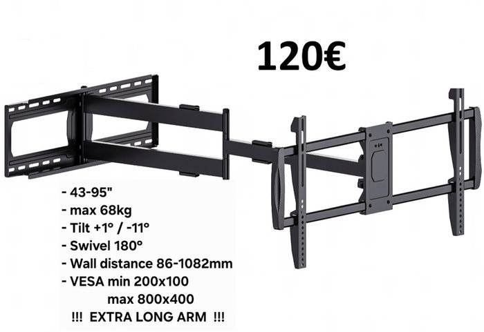 Tv Wall Mount Bracket Tilt Swivel Long Arm 43-95"