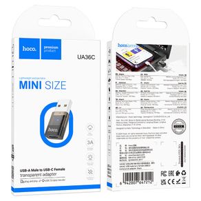 Mini Adapter USB-A to Type-C (UA36C) adapter USB-A Male to Type-C Female.
