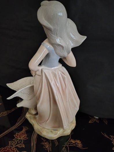 Large Vintage Girl with Goose Figurine by Tengra