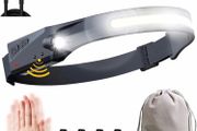LED Head Torch Rechargeable, LED Headlamp Running Head Torch Headlight with Motion Sensor Water-Resistant Lightweight Head Flashlight for Running, Camping, Fishing, Cycling, Hiking