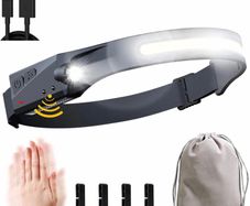 LED Head Torch Rechargeable, LED Headlamp Running Head Torch Headlight with Motion Sensor Water-Resistant Lightweight Head Flashlight for Running, Camping, Fishing, Cycling, Hiking