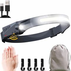 LED Head Torch Rechargeable, LED Headlamp Running Head Torch Headlight with Motion Sensor Water-Resistant Lightweight Head Flashlight for Running, Camping, Fishing, Cycling, Hiking