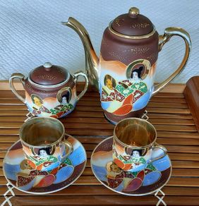 Antique Satsuma Gold Lined Tea/Coffee Set