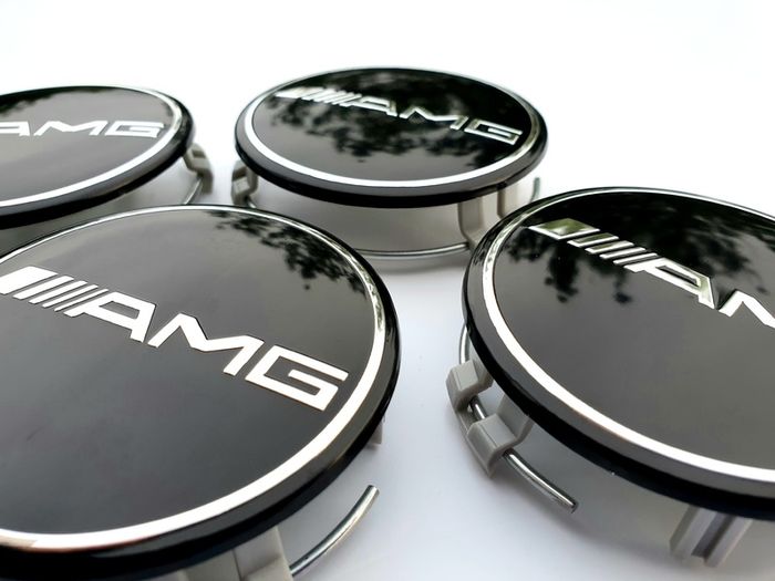 4x AMG Gloss BLACK Mercedes Benz 75mm Alloy Wheel Center Caps cap Hub Cover E S C S CLK 75