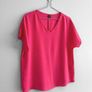 Pre Owned Bright Pink Swiss Dot V-Neck Short Sleeve Blouse Image 2