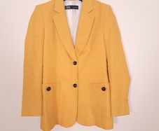 Zara Mustard Yellow Single-Breasted Linen Tailored Blazer Jacket Size S