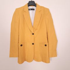 Zara Mustard Yellow Single-Breasted Linen Tailored Blazer Jacket Size S