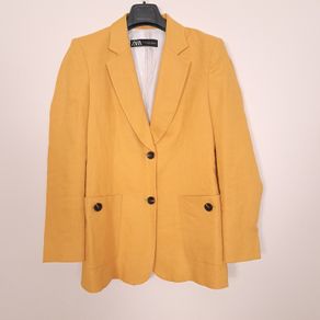 Zara Mustard Yellow Single-Breasted Linen Tailored Blazer Jacket Size S