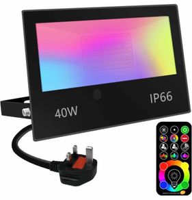 LED Floodlight Outdoor 40W 4000LM, Flood Lights Colour Changing, 120 RGB Colours- Warm White-Timing-Remote Control - 5 Modes, IP66 Waterproof, UK 3-Plug