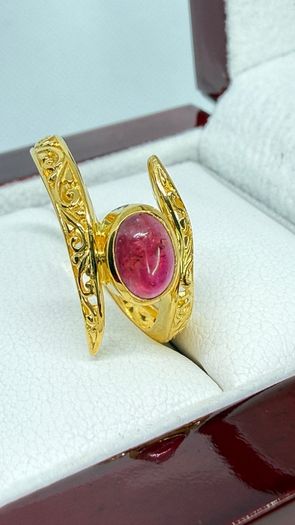 African Ruby Gold Plated Bypass Ring