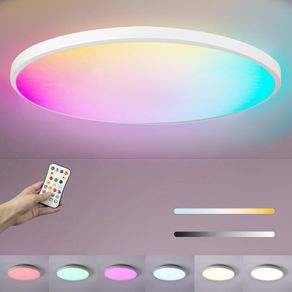 Bathroom Led Ceiling Light Smart - 24W RGBCW Color 3000-6500k Dimmable Bath Ceiling Lights Round with Remote Control Ceiling Lamp for Bedroom Hallway Kitchen