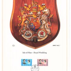 1981 Isle of Man Limited Edition Lithographed Print measuring 333mm X 257mm showing Royal Wedding of Prince Charles and Lady Diana Spencer Commemorative Stamp with First Day of Issue Cancel