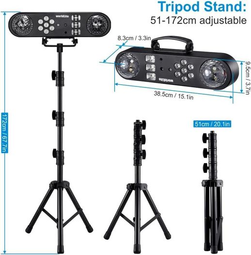 DJ Light with Stand, WorldLite 5-in-1 Party Bar Light Set with Magic Ball, Led Par, Red & Green Pattern, Strobe/UV, Portable Tripod DJ Stage Lighting System for Disco Gig Band Wedding