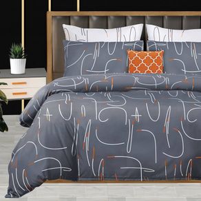MULTIPLE SIZES AVAILABLE Double Duvet Set - Premium Microfibre Reversible Duvet Cover Sets - Bedding Double Bed Set - Double Bedding Polyester Quilt Set (Grey/White/Orange, Double