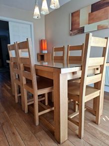 Solid White Oak Dining & Table 6 Chairs