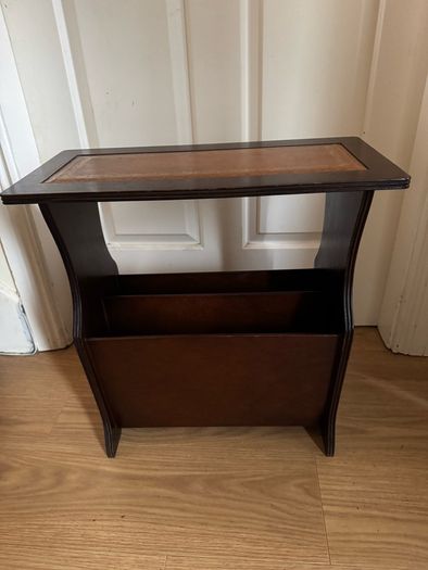 Vintage Mahogany Magazine Rack Table with Leather Top