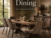 Set of 6 Brown Quilted Upholstered Dining Chairs with Black Steel Legs