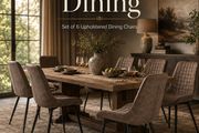 Set of 6 Brown Quilted Upholstered Dining Chairs with Black Steel Legs