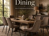 main image for ad Set of 6 Brown Quilted Upholstered Dining Chairs with Black Steel Legs