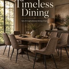 Set of 6 Brown Quilted Upholstered Dining Chairs with Black Steel Legs