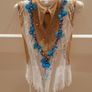 Rhythmic gymnastics leotard --9-10 year old -- white and turquoise with Swarovski crystals Image 2