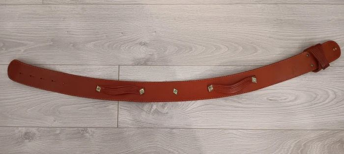 Thick Curved Brown Leather Belt with Studs