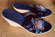Cork wedges summer sandals with flower