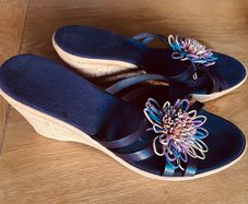 Cork wedges summer sandals with flower