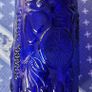 Neiman Marcus Vintage cobalt blue glass storage canister featuring an embossed fruit pattern Image 2