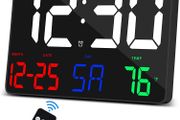 Digital Clock Large Display,11.5" Digital Calendar Alarm Clock with Wireless Remote Control, LED Oversized Wall Clock with Date