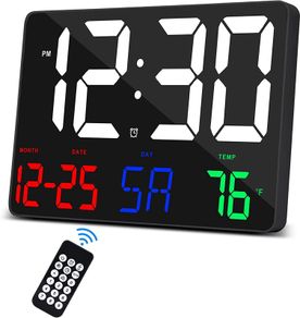 Digital Clock Large Display,11.5" Digital Calendar Alarm Clock with Wireless Remote Control, LED Oversized Wall Clock with Date
