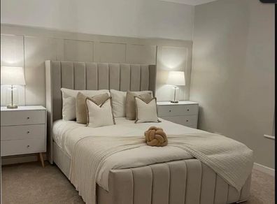 Winged Panel Bed Frame Ottoman Gas Lift Storage Upholstered Velvet Bed All Sizes