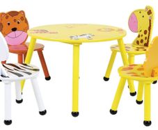 Charles Bentley Wood Safari Table & Chairs 4 Chairs Set Childrens Furniture