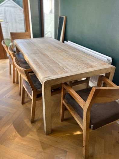 solid oak table, chairs and bench