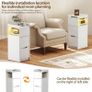 Narrow Bedside Table set of 2 with Sensor LED Light, Slim Side Table with Charging Station, Small Bedside Cabinet with 1 open Compartment and 2 Drawers for Living Room Bedroom, White(2 pcs) Image 4