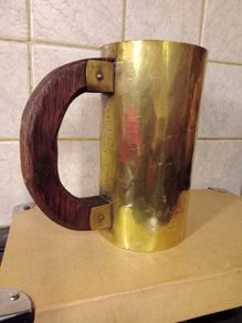 Vintage Brass Tankard/ Wooden Handle