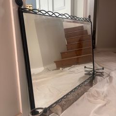 Decorative Black Wrought Iron Wall Mirror with Candle Holders