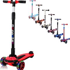3 Wheels Kids Scooter for 5+ Years Old Boys Girls Teenager Foldable 4 Adjustable Handlebar from 32" - 40" Wide Flashing LED Wheels