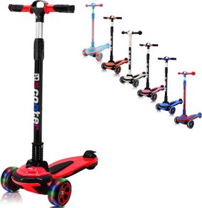 3 Wheels Kids Scooter for 5+ Years Old Boys Girls Teenager Foldable 4 Adjustable Handlebar from 32" - 40" Wide Flashing LED Wheels