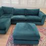Teal Blue L shaped couch and footstool Image 4