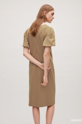 COS Asymmetric Sleeves Midi Mocha Dress