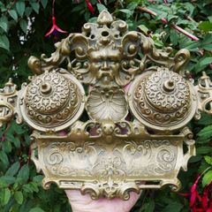 Antique Ornate Brass Double Inkwell Desk Stand