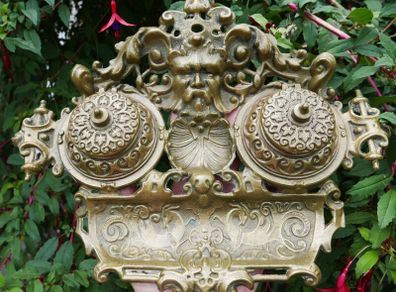 Antique Ornate Brass Double Inkwell Desk Stand