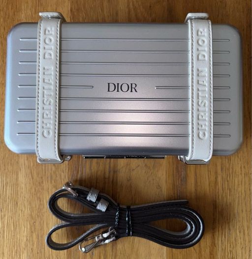 Genuine Christian Dior Rimowa X Pochette Personal shoulder bag in grey aluminium and grey leather Collector Square