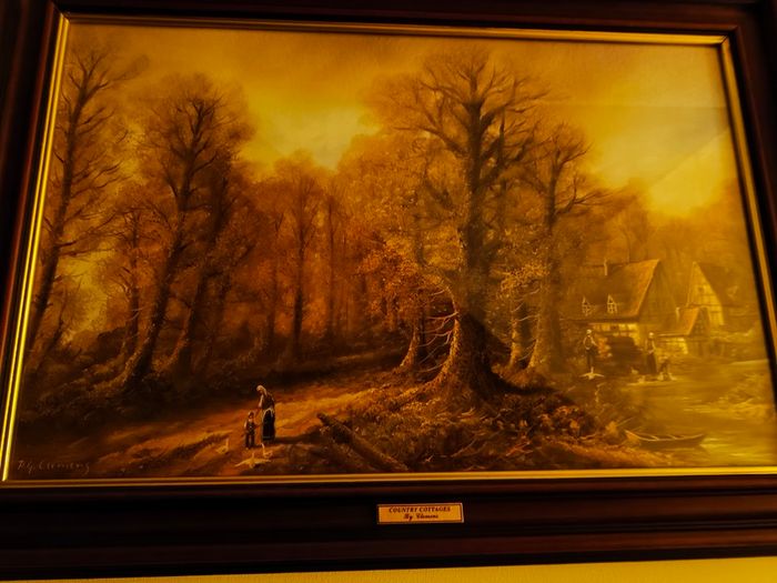 Framed print of oil painting COUNTRY COTTAGES By Clemens