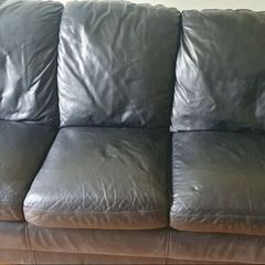 3+2 Black Leather Sofa Set / Couch Suite