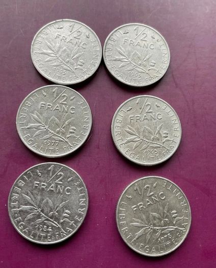 Vintage 1960-90s French Franc Coin Lot Mixed Denominations (10 1, and 1/2 Francs)