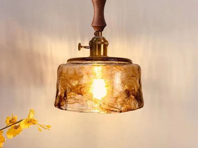 Industrial Pendant Light Vintage Brass Glass Pendant Lamp American Style Creative Amber Glass Hanging Light Ceiling Lighting Fixtures for Restaurants Bar Coffee Shop Farmhouse Bedroom Hallway Hanging