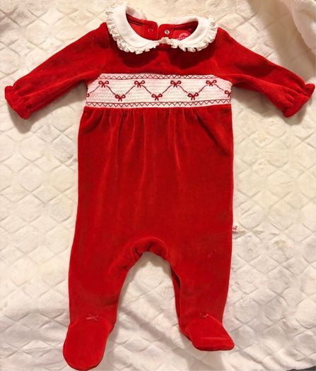 Next Red Velour Baby Sleepsuit